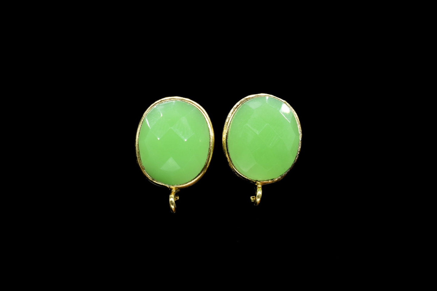 Chrysoprase 10x12mm oval Earring Connector,Jewelry,bezel frame Connector, Post Studs Connectors,Chrysoprase Ear Studs,Oval Earring Connector