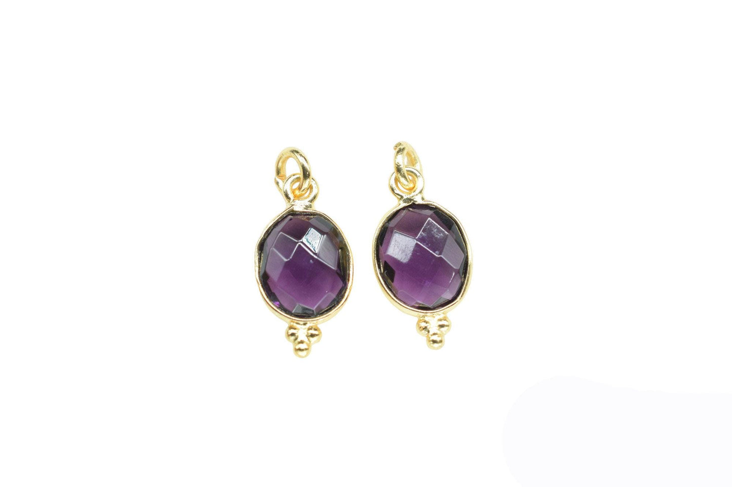 Amethyst Quartz 8x10mm oval Shape Pendant Jewelry/Amethyst Gold Plated Single Bail Connector jewelry/Gemstone Teardrop Charms/B'day Gift