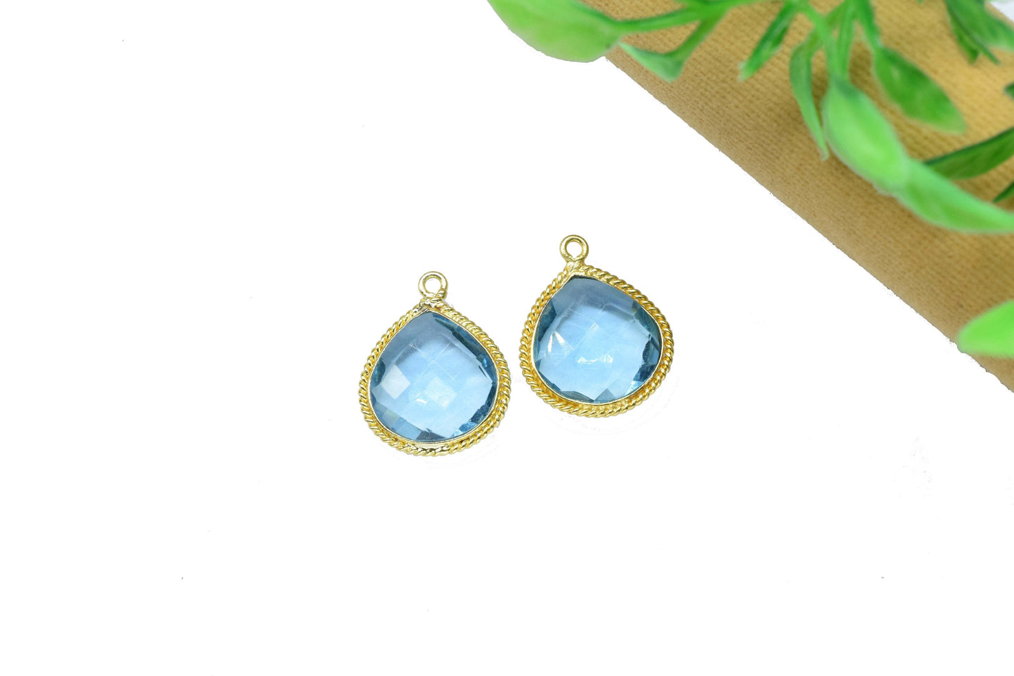 Sky Topaz Faceted Gemstone 14mm Heart Shape Bezels,Sky Topaz Gold Plating Pendant,Gemstone Faceted Light Bezels Jewelry,Sky Topaz charms