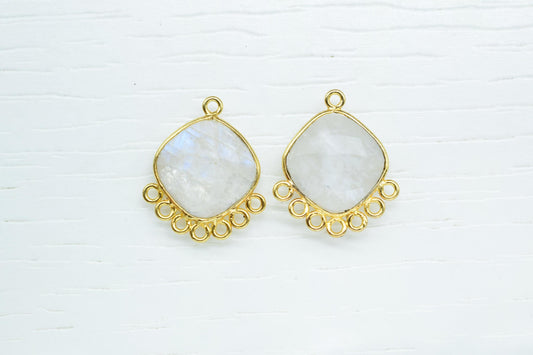 Moonstone 14mm Cushion Bezel Charms/Gemstone Single Bail/Component charm/Handmade Jewellery Connectors/Women Jewelry/Handmade Connector