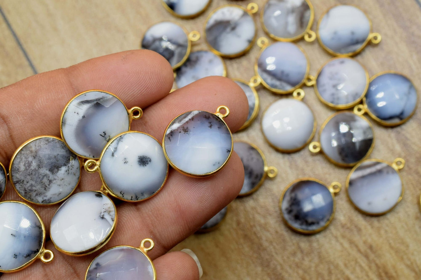 Dendrite Opal 16mm Round Bezel charm,Brass Gold Plated bezel,natural Dendrite Opal Pendants,Labradorite handmade charms,Dendrite Opal coins