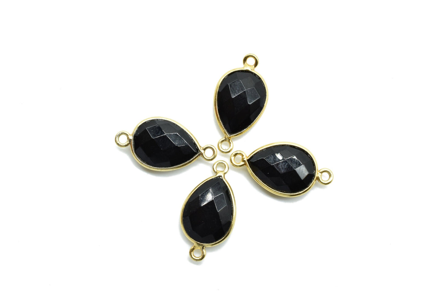 Black Onyx 10x14mm Pear shape double loop connectors,Checker Board cut Black Onyx Pendant,Black Onyx charms,Black Onyx Briolettes,Black Onyx