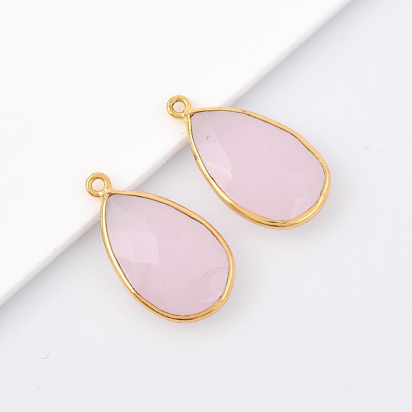 Pink Chalcedony 12x20mm Bezel charm,Pink Chalcedony Teardrop Gold Plated bezel,Gold Vermeil Bezel,jewelry making charm,Gold-Filled bezel