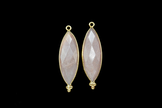 Peach Moonstone 10x30mm Bezel charms,Station Bezel Link Jewelry Supplies,Peach Moonstone Jewelry,marquise Shape Pendant,Gemstone Connectors
