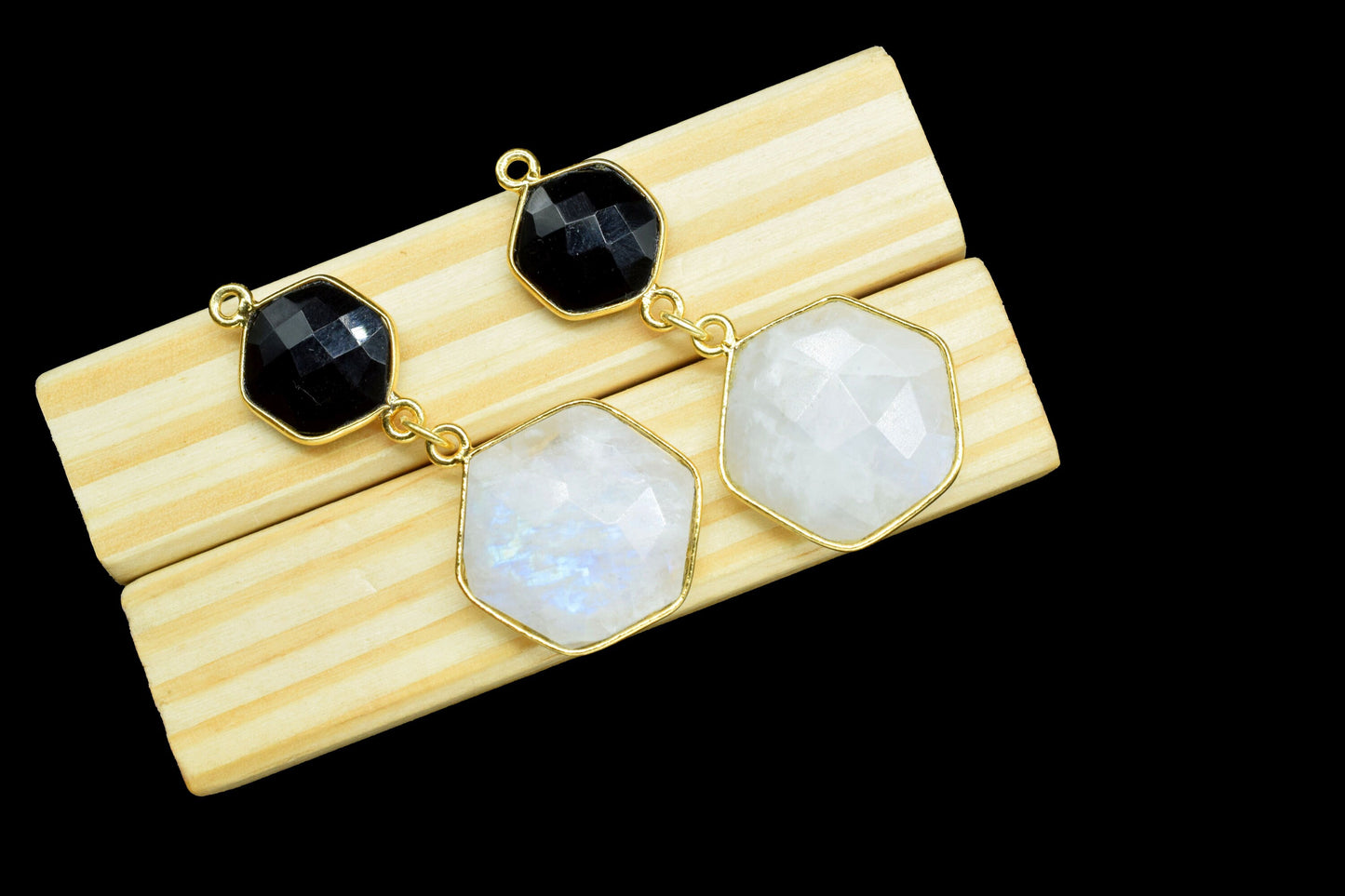 Rainbow Moonstone Dangle Component Charms,Multi Stone Dangle Earring,Necklace Connector,Black Onyx pendant,Gemstone Bezel pendant,Handmade