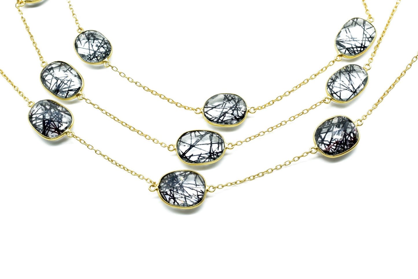 Black Rutile Gold plated Bezel Connector Chain,Black Rutile Faceted Bezel Link Chain,Black Rutile Free form bezel connector chain,jewelry
