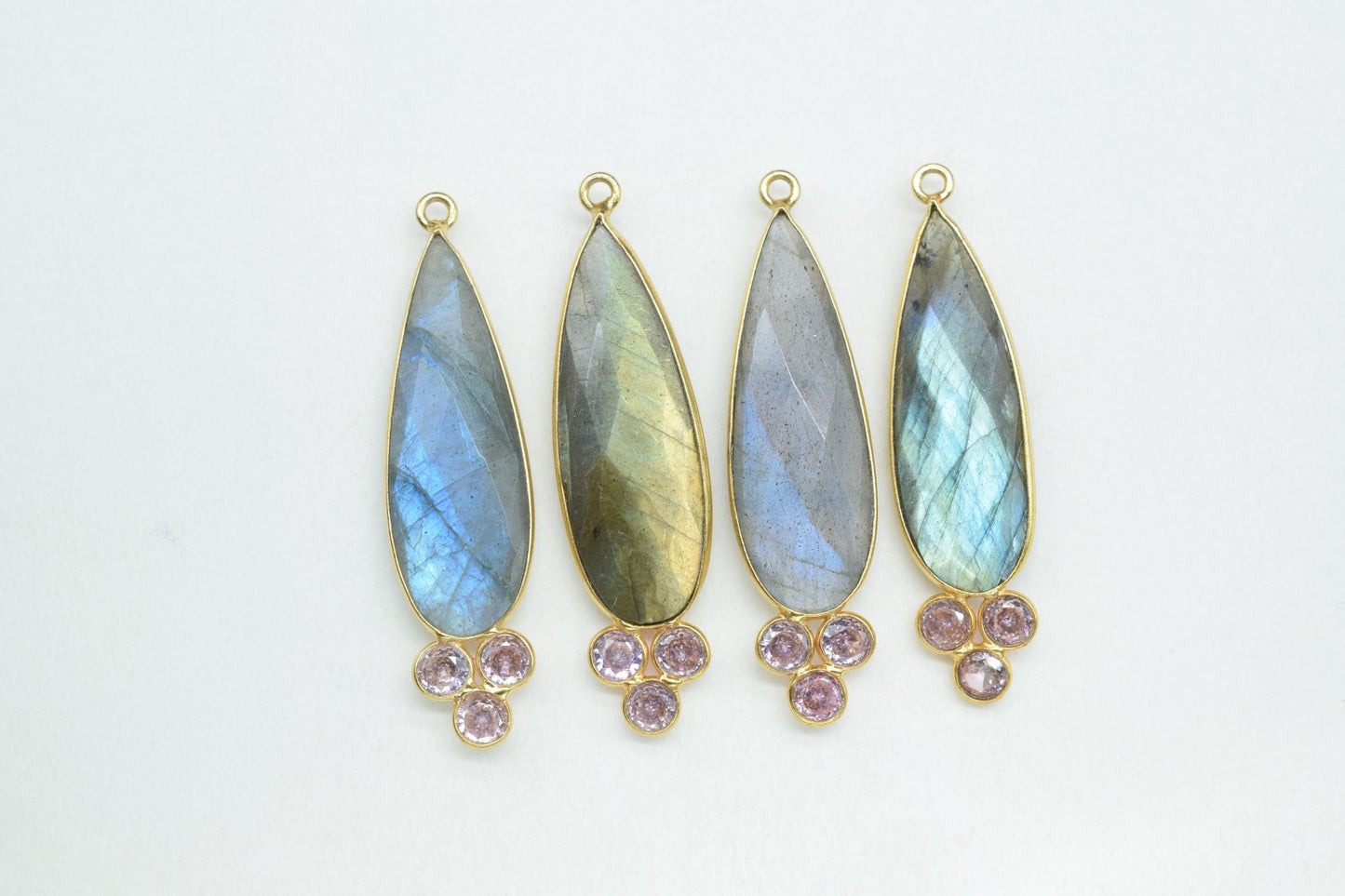 Labradorite 10x30mm Pear shape Bezel charms,Labradorite Pendant,Grey Gemstone connector,Labradorite Jewelry,Cubic zirconia Bezel charm,P121