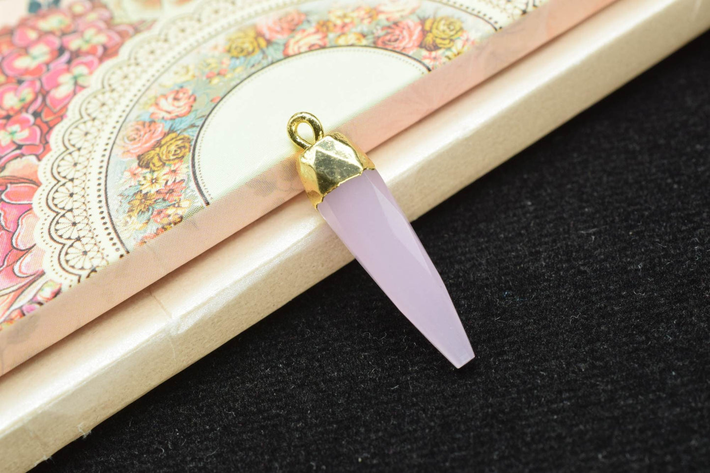 Rose Chalcedony Pencil Pendant,Rose Quartz Pendant Jewelry Making Supply,Gemstone Single Bail Connector,Handmade Faceted Spike Pointed Charm