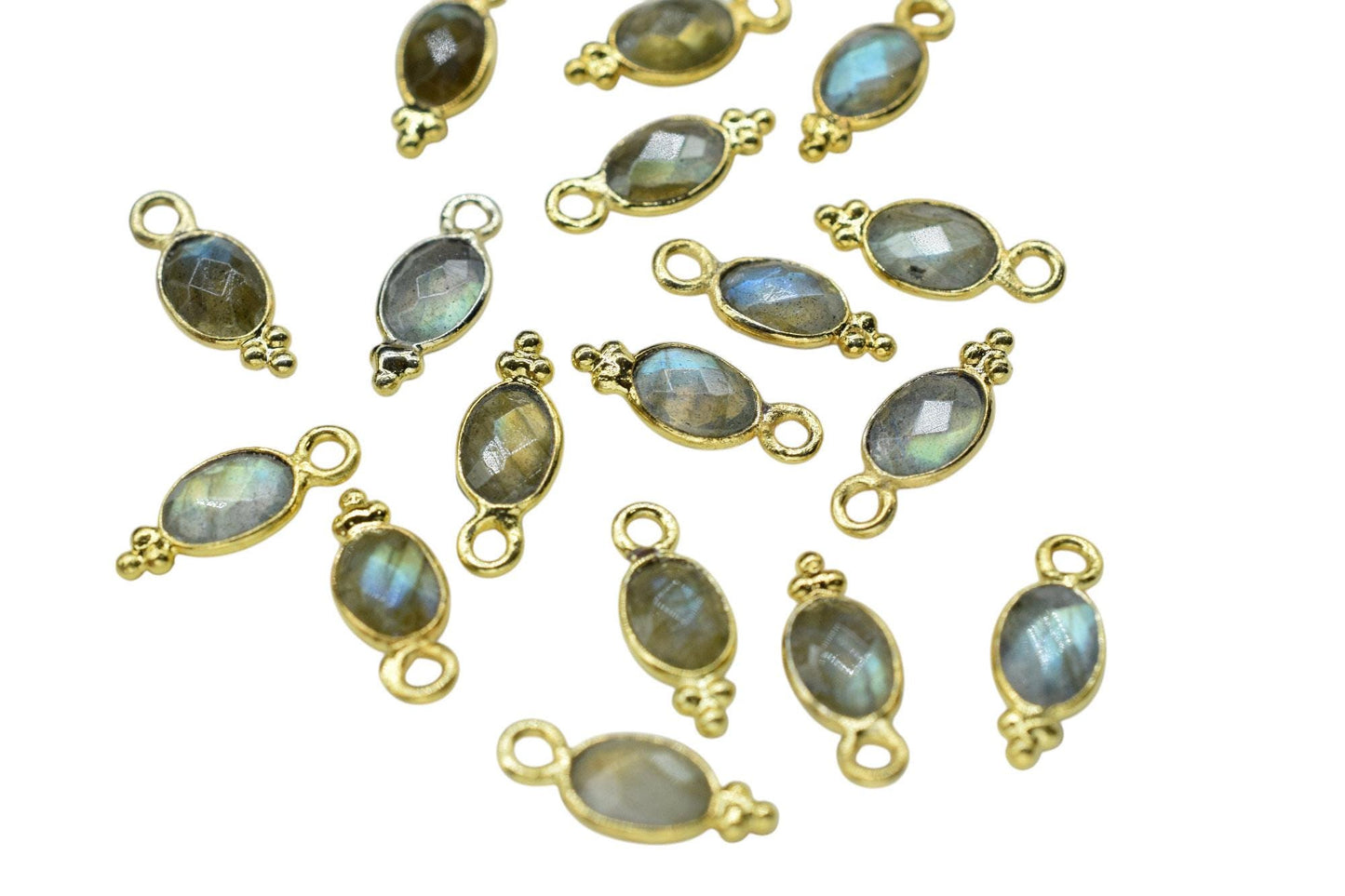 Gemstone Labradorite Charms Connector/Handmade Jewelry/Gold Plated Connector/Tiny Pendant/Labradorite Pendant/Oval Shape Connector/Gift