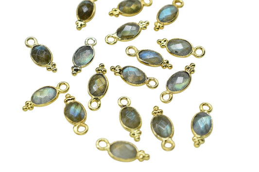 Gemstone Labradorite Charms Connector/Handmade Jewelry/Gold Plated Connector/Tiny Pendant/Labradorite Pendant/Oval Shape Connector/Gift