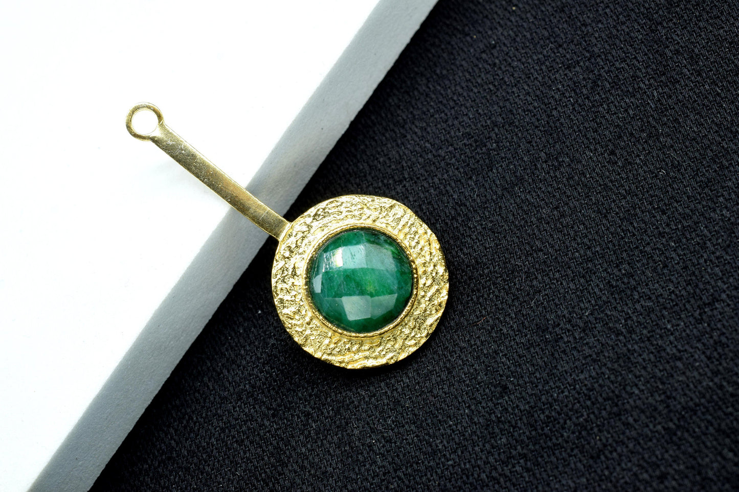 Emerald Pendant , Emerald Gemstone Handmade Pendant ,Single Bail Checker Cut Gemstone Connector, Gold Plated Connectors