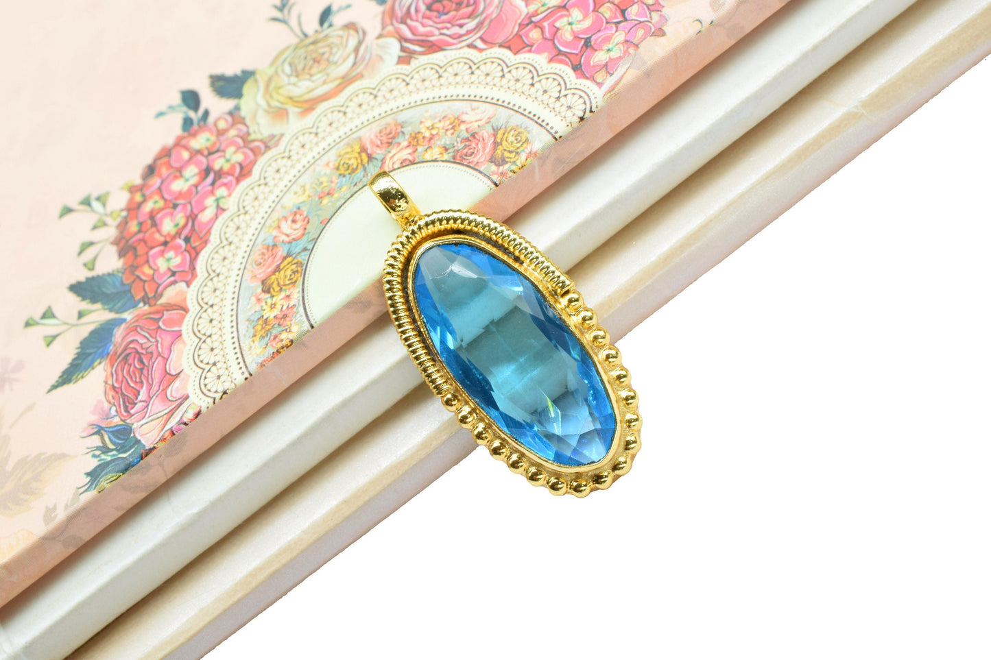 Sky Topaz Quartz Pendant Charm,Brass Pendant,Handmade Craft,Oval Shape Pendant Jewelry,Blue Gemstone Pendant,Statement Pendant,Loop Pendant