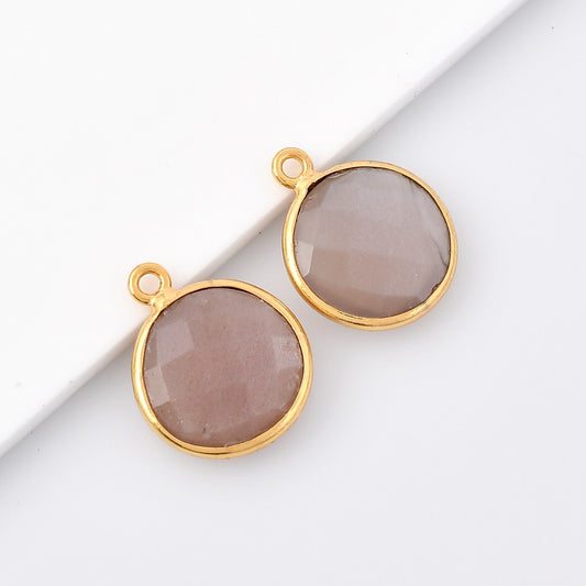 Peach Moonstone 12mm Round Bezel,Moonstone Pendant,Gold Plated bezel,Moonstone Bezel,Gold Vermeil Bezel,jewelry, Moonstone Gold Filled bezel