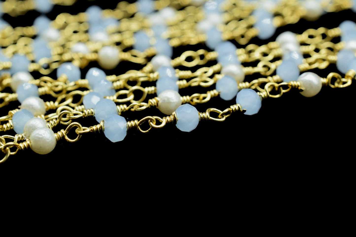 Aqua Chalcedony Rondelle Faceted Rosary Chain,Beaded Chain Roll,Blue Chalcedony Rosary,Gold Plated rosary chain,Jewelry Making Finding Chain