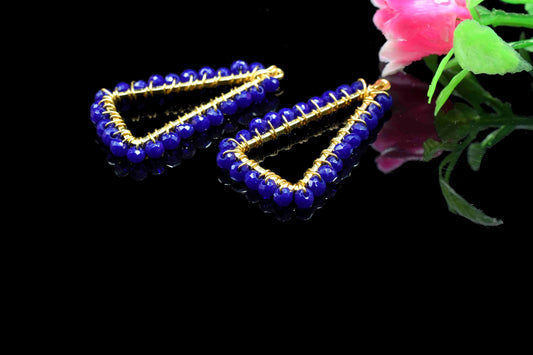 Lapis Lazuli Wire Wrapped Dangle Earring, Gemstone Component,Handmade Connector,Finding Necklace,Component Jewelry,Beaded Earring,Connector,