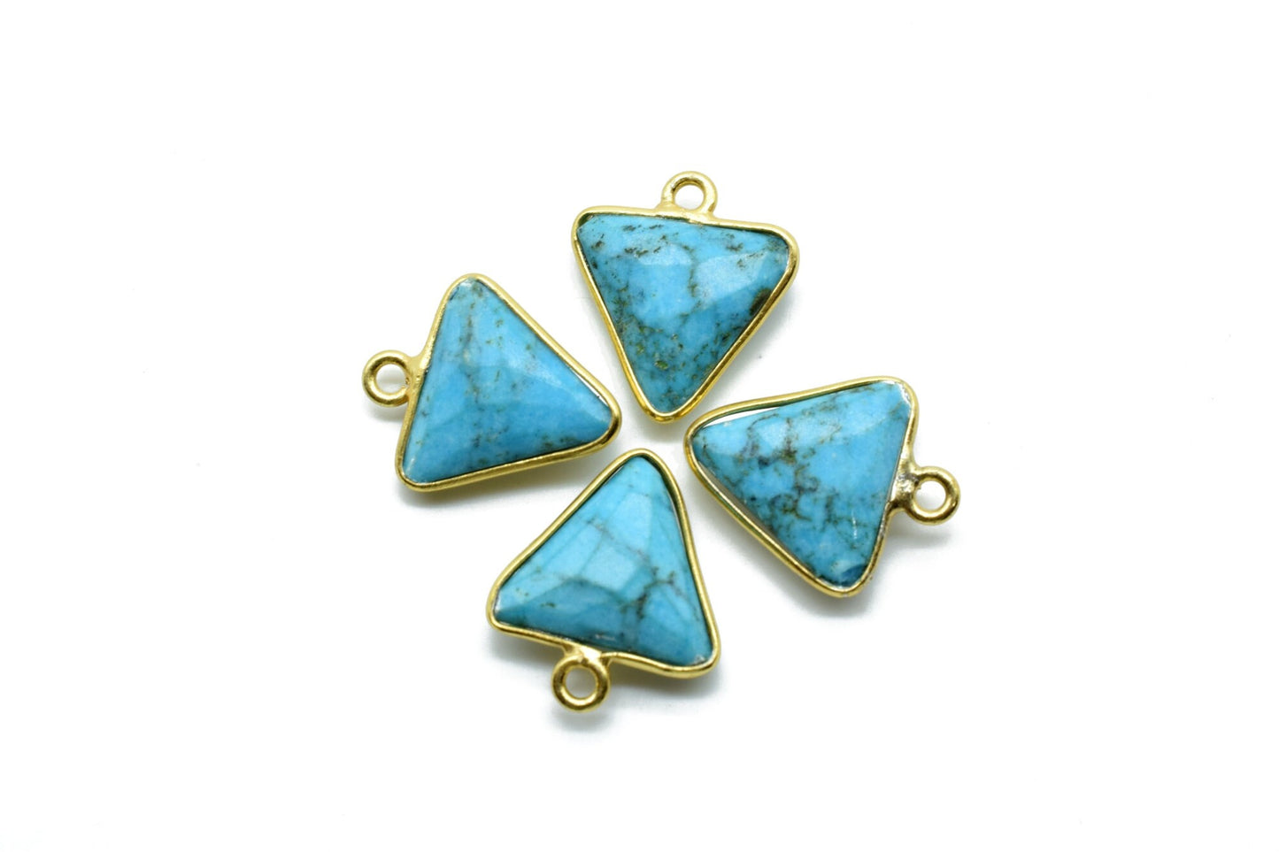 Blue Turquoise 12mm Triangle shape single bail connector, Gold Plated bezel,Turquoise Pendant,Turquoise gold plated bezel,Turquoise charm