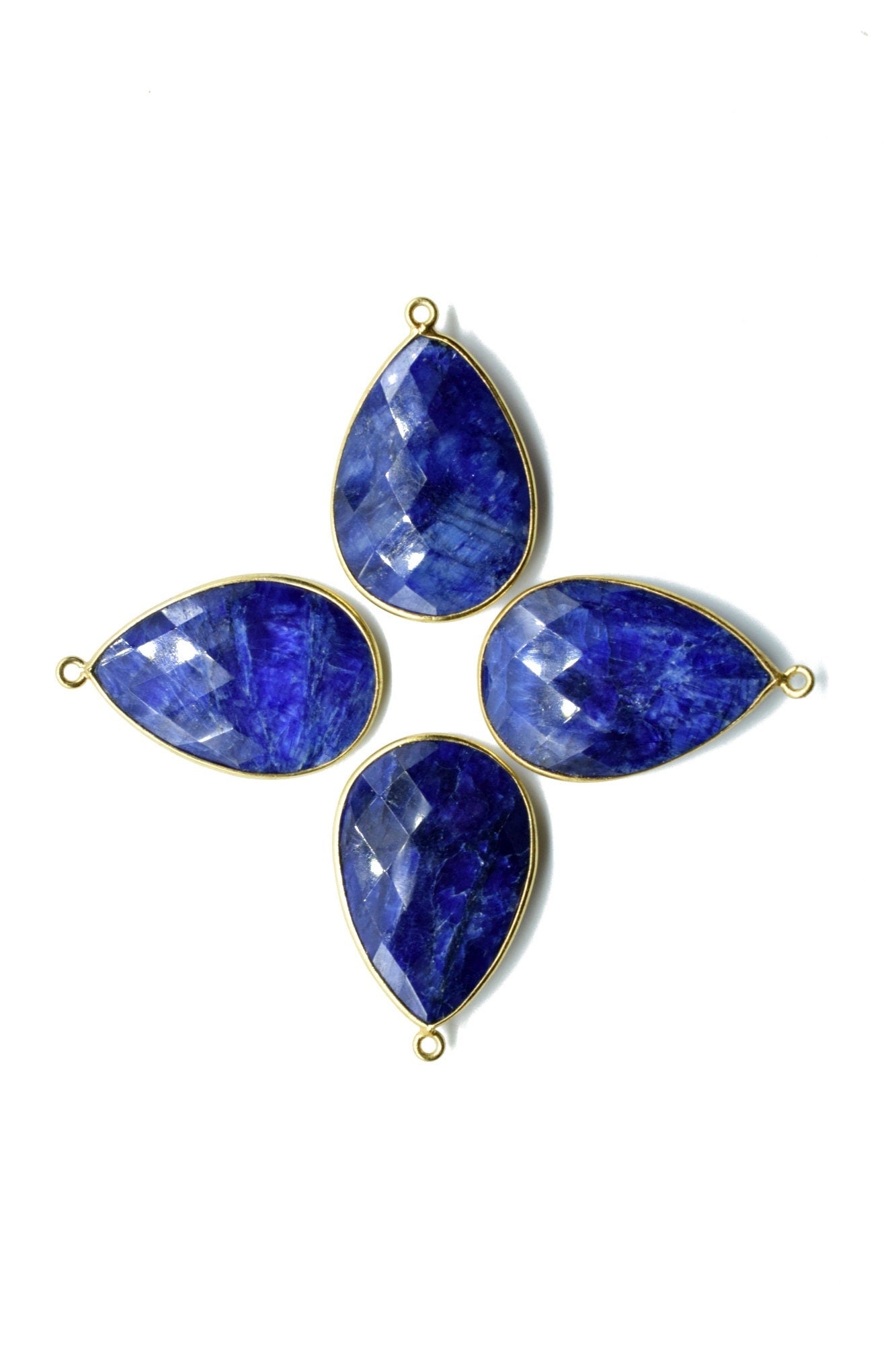 Blue Sapphire 20x30mm Pear shape Single bail connectors,Sapphire Gold plated bezel,Sapphire Briolettes,Sapphire Connector,Sapphire earrings