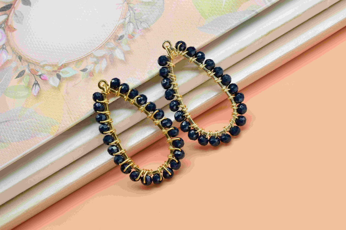 Blue Agate Beaded Earring Connector,Gemstone Wire Wrapped Components,Pendant Jewelry Connector,Finding Necklace,Blue Agate Jewelry,Gift