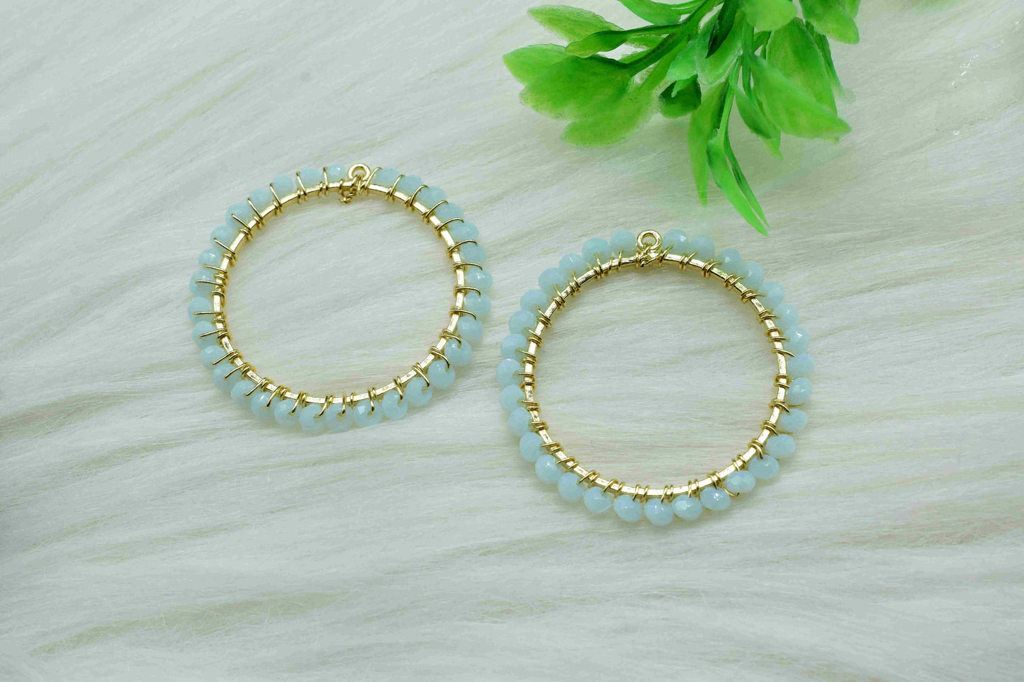 Chalcedony Wire Wrapped Dangle Connector,Circle Pendant Component,Handmade Earring,Beaded Hoops Earring,Finding Component Chalcedony Jewelry