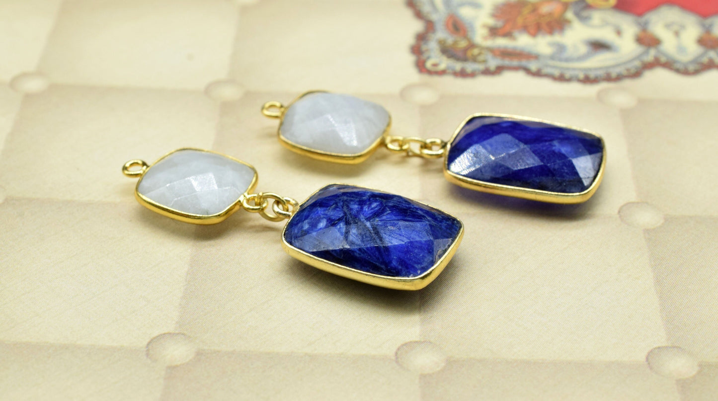 Blue Sapphire Component pendants,Multi Stone Dangle Earrings,Square Shape Pendant Jewelry,Dangle pendant Charms,Rainbow Gemstone Connectors