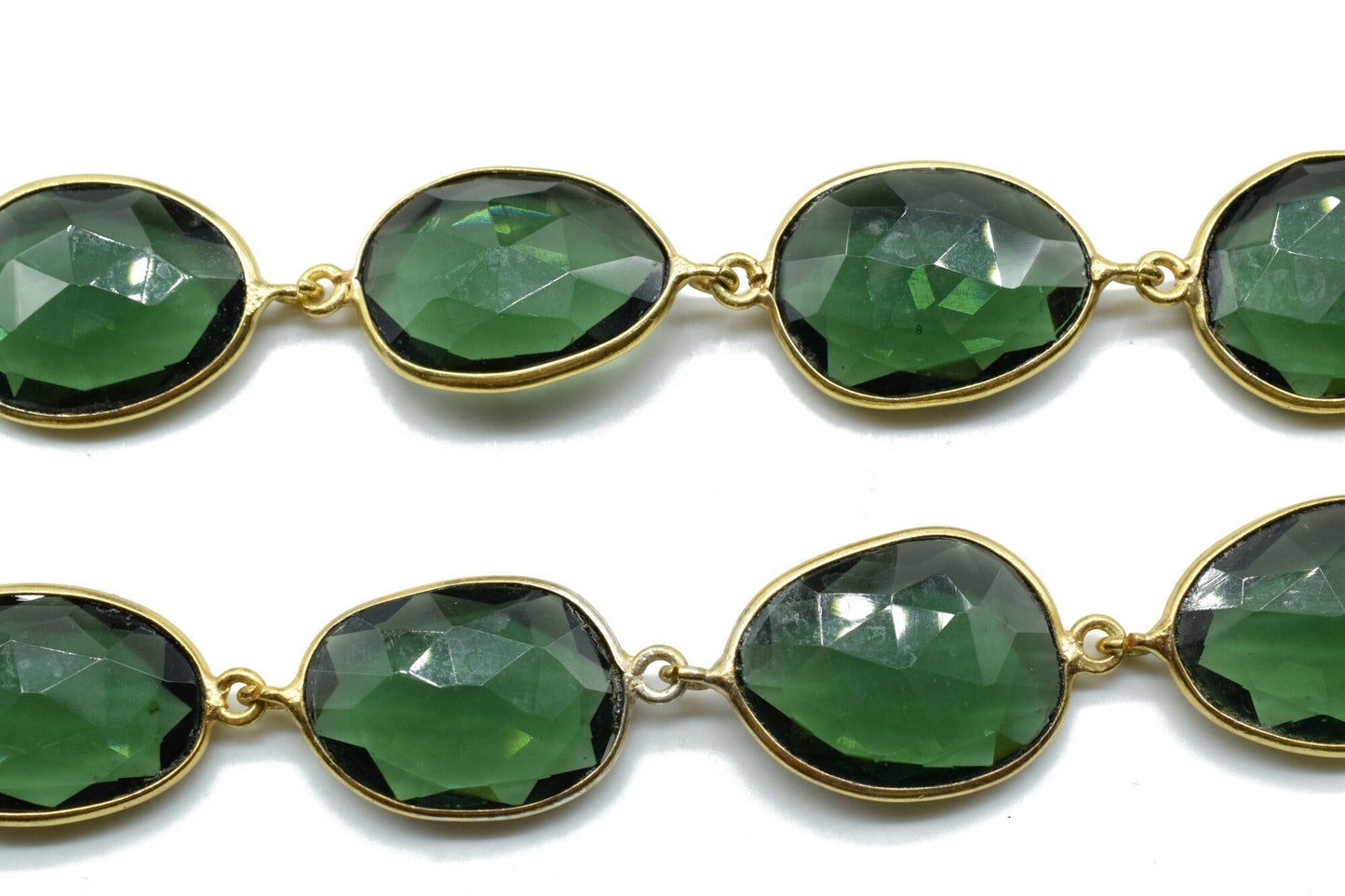 Green Tourmaline Bezel Connector Chain,Free form Size Faceted Gemstone Connector Chain,Handmade Bezel LinkChain,Gold Plated Bezel Link Chain