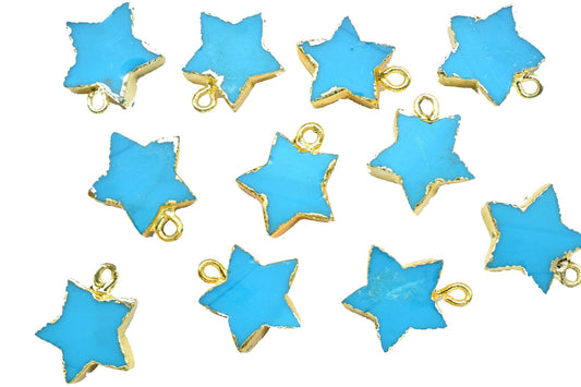 Star Connector,Turquoise Star Connector,Handmade Blue Turquoise Pendant Charm,Gemstone Star Jewelry Making Supply,Single Bail Gold Connector