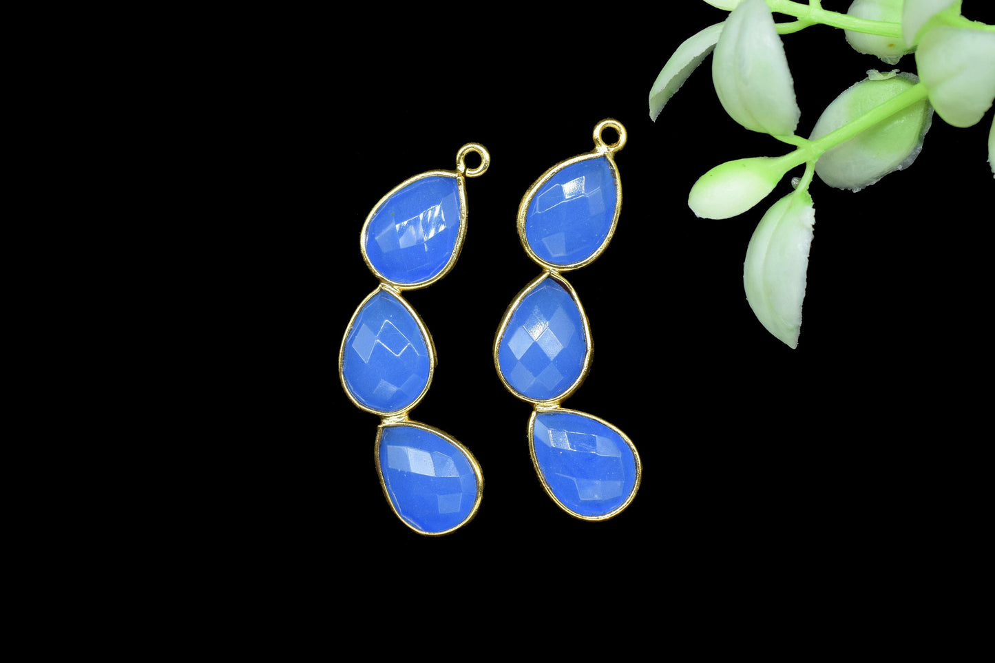 Handmade Pear Beads Connectors,Gemstone Craft Supply,Elegant Finding Beads,Three Stone Jewelry,Station Bezel Link,Components Earrings,Gift