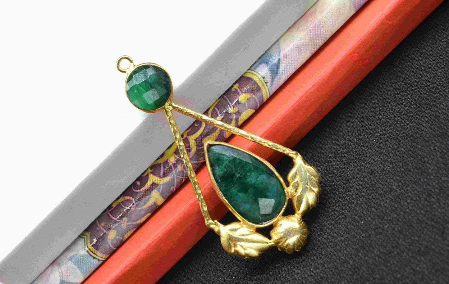 Emerald Gemstone Pendant , Emerald  Handmade Pendant , Multi Gemstone Charms ,Gold Plated Gemstone Connectors , Summer Collection