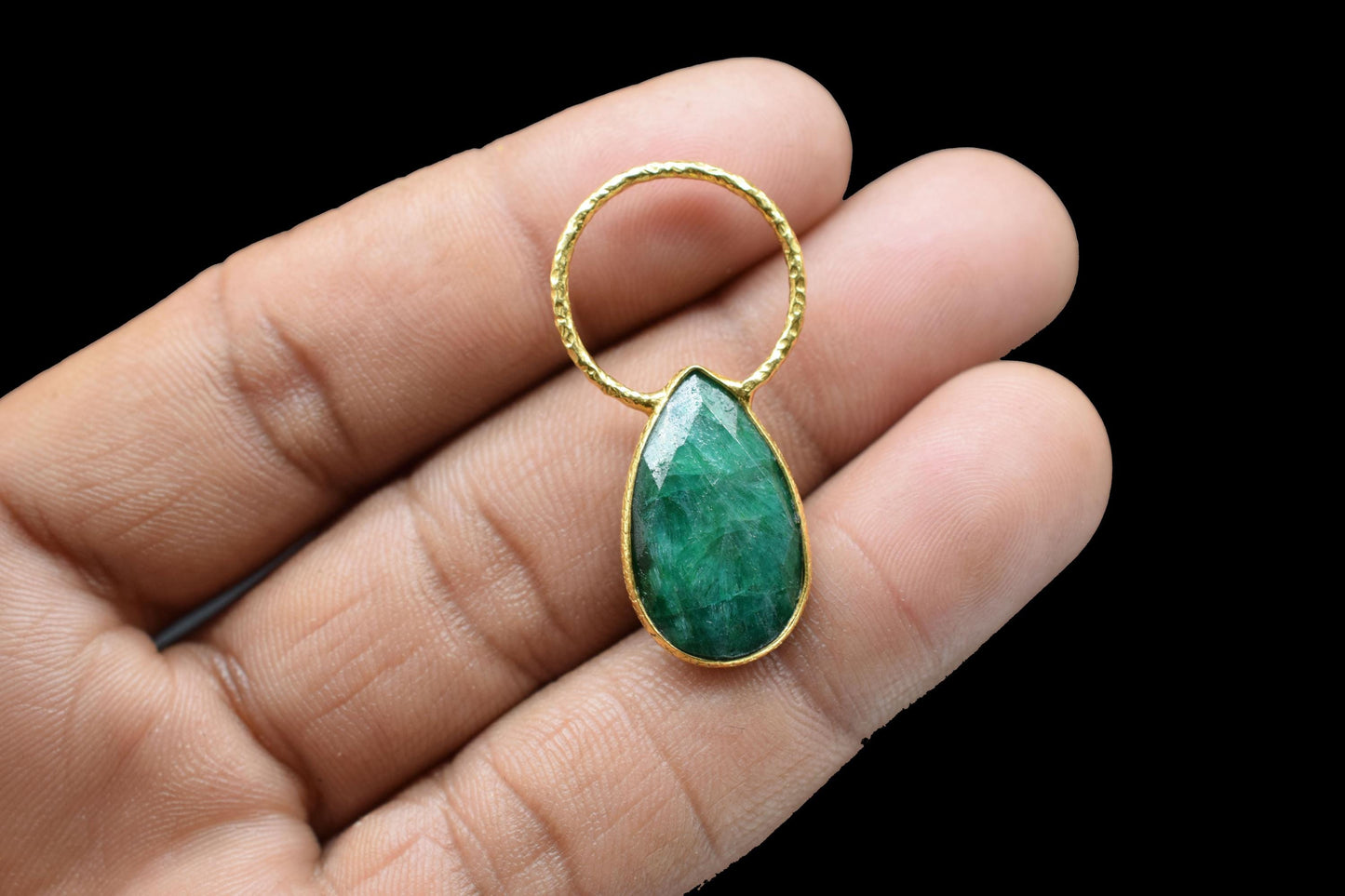Emerald Jewelry Pendant/Emerald Charms Pendant/Gold Plated Jewelry/Brass Connector Charms/Handmade Jewelry/Women Jewelry/B'day Gift