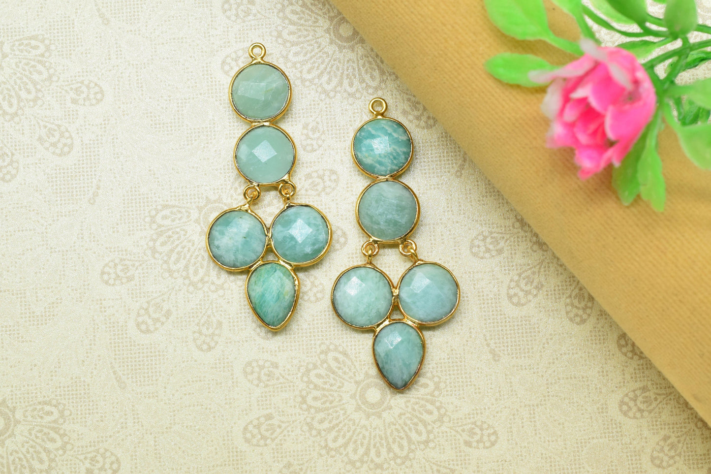 Natural Stone Pendant Connectors,Gemstone Craft Supply,Handmade Beads Jewelry,Statement Earrings,Components Earrings,Station Bezel Link,Gift