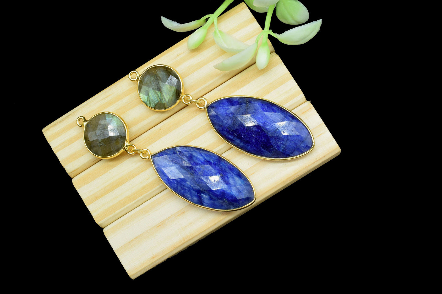 Blue Sapphire Component pendant,Multi Gemstone Dangle Earring,Necklace Connector,Handmade jewelry,Dangle pendant Charm,Labradorite Connector