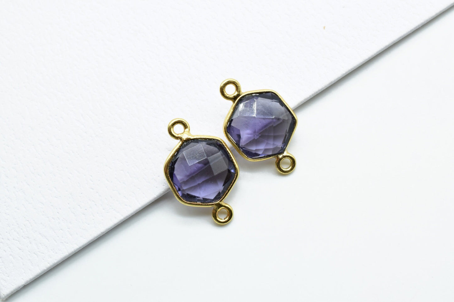 Amethyst 10mm Hexagon shape Double loop connectors,Amethyst Pendant,Amethyst bezel link,Gemstone Hexagonal Cone Charm,Amethyst Minimal Stone