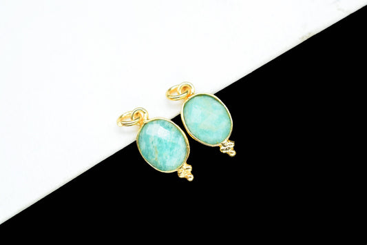 Amazonite Gemstone 8x10mm Oval shape charm,Amazonite pendant Jewelry,Amazonite charm jewelry,Amazonite Gold Plated bezel jewelry making