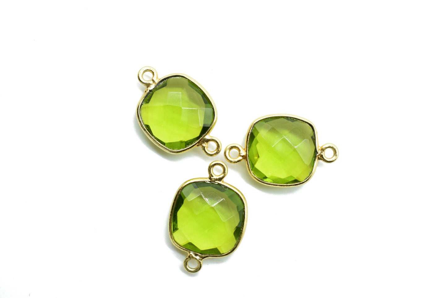 Peridot 12mm cushion double loop connectors,Elegant Peridot Gemstone Components cushion Shape Connectors,Earring connectors,Earrings Pendant