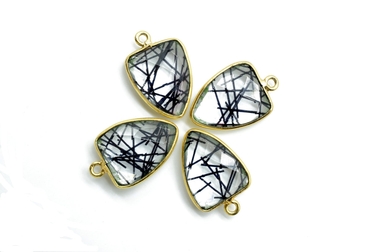Black Rutile 12x15mm Triangle shape single bail connector,Brass Gold Plated bezel,Black Rutile Pendant,gold plated bezel,Black Rutile charms