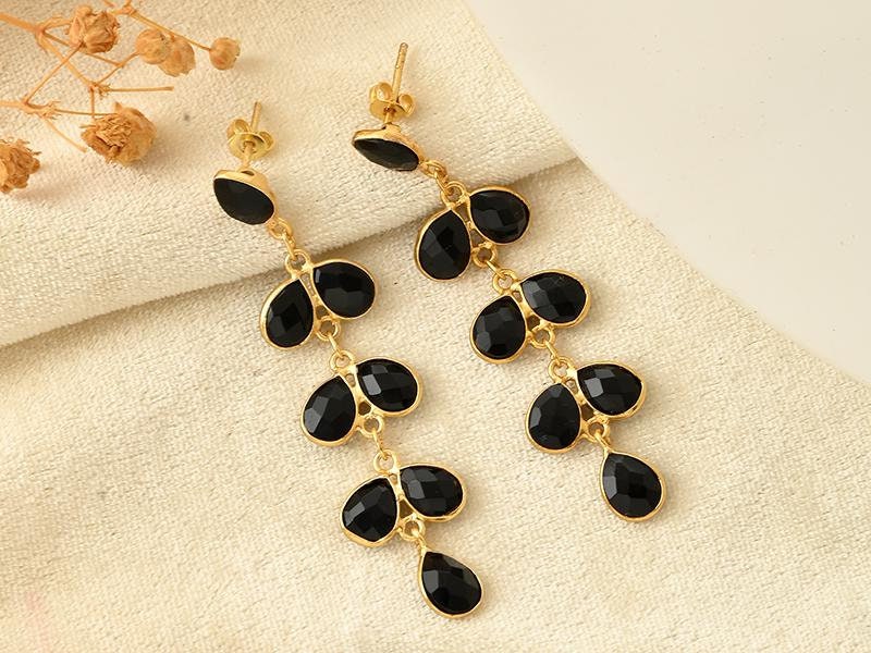Black Onyx Dangling Earring/Handmade Earring/Bridal Jewelry/Gold Plated Earring/Gold Plated Jewelry/Statement Earrings For Bridal/Gift
