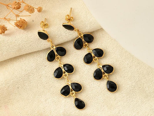 Black Onyx Dangling Earring/Handmade Earring/Bridal Jewelry/Gold Plated Earring/Gold Plated Jewelry/Statement Earrings For Bridal/Gift
