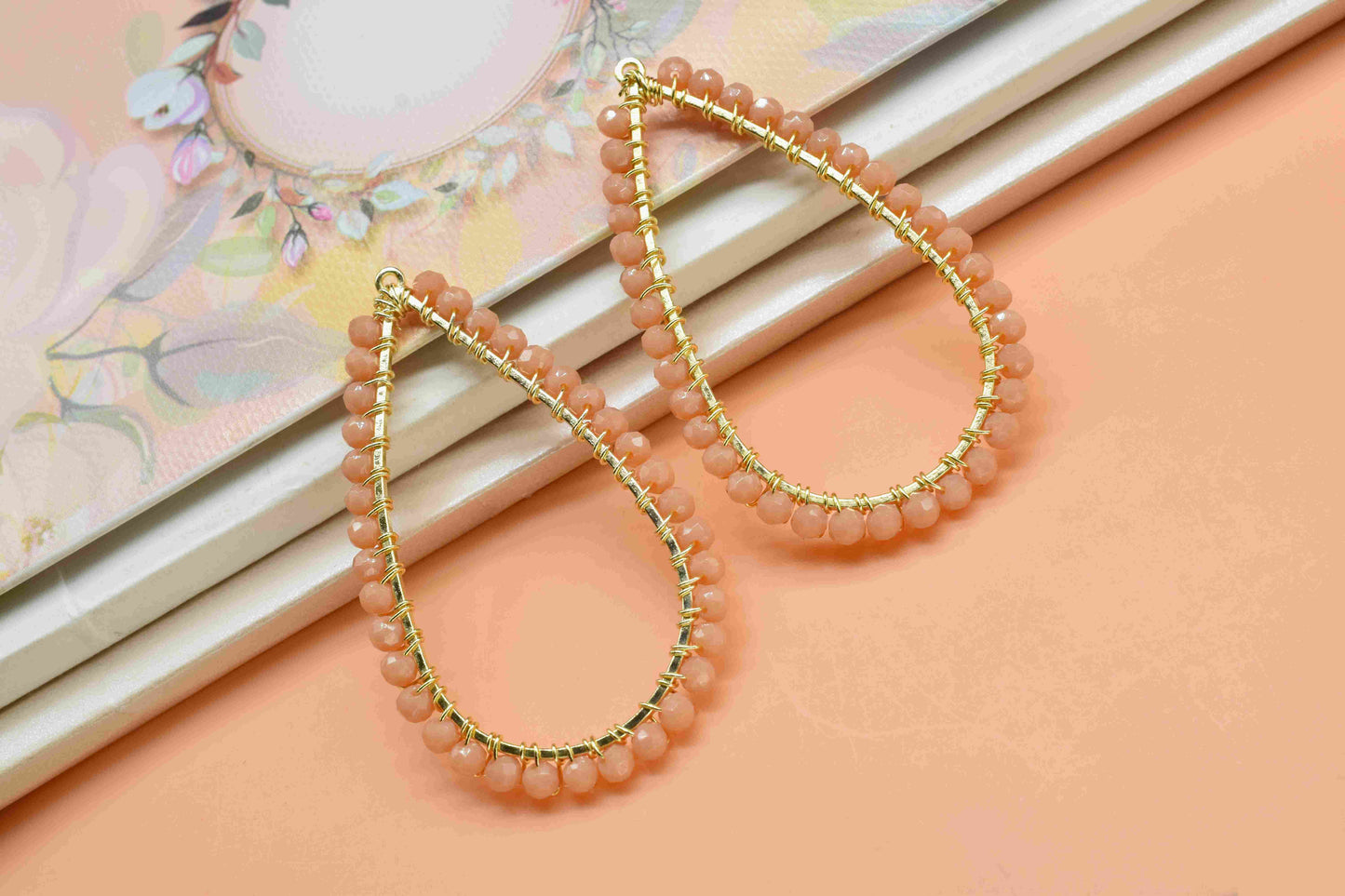 Peach Agate Gemstone Earrings Components, Handmade Earrings, Dangle Earring Components, Findings Earring Components, Connector Jewelry, Gift