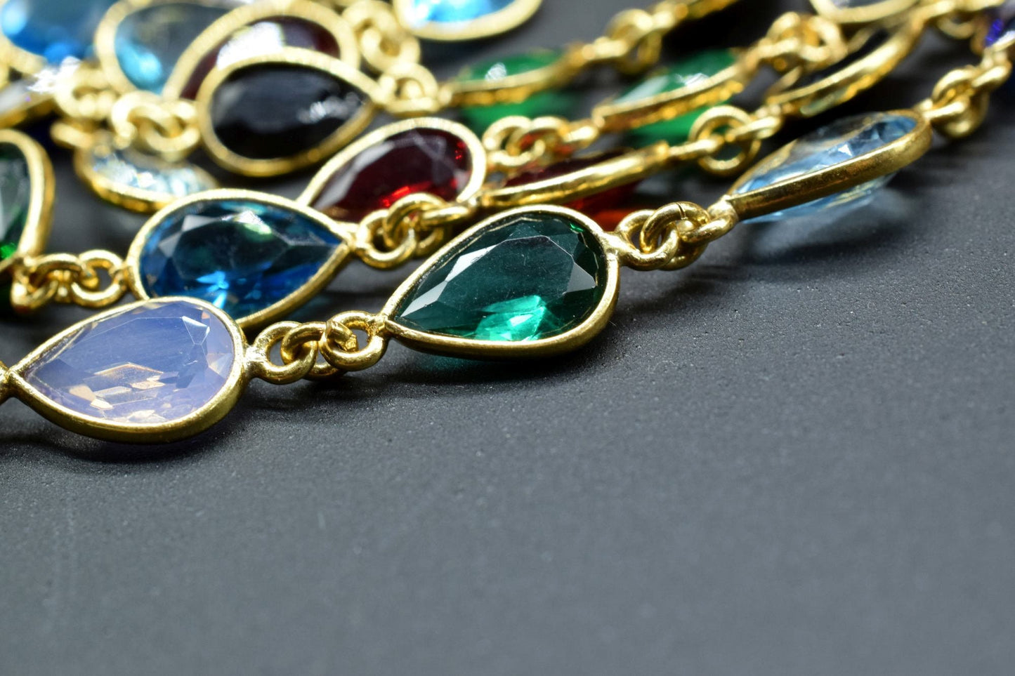 Multi Stone Faceted Bezel Link Connectors Chain, Gold Plated Chain,Pear Shape Bezel Chain,Hanging Bezel Link Chain Supply,bezel chains