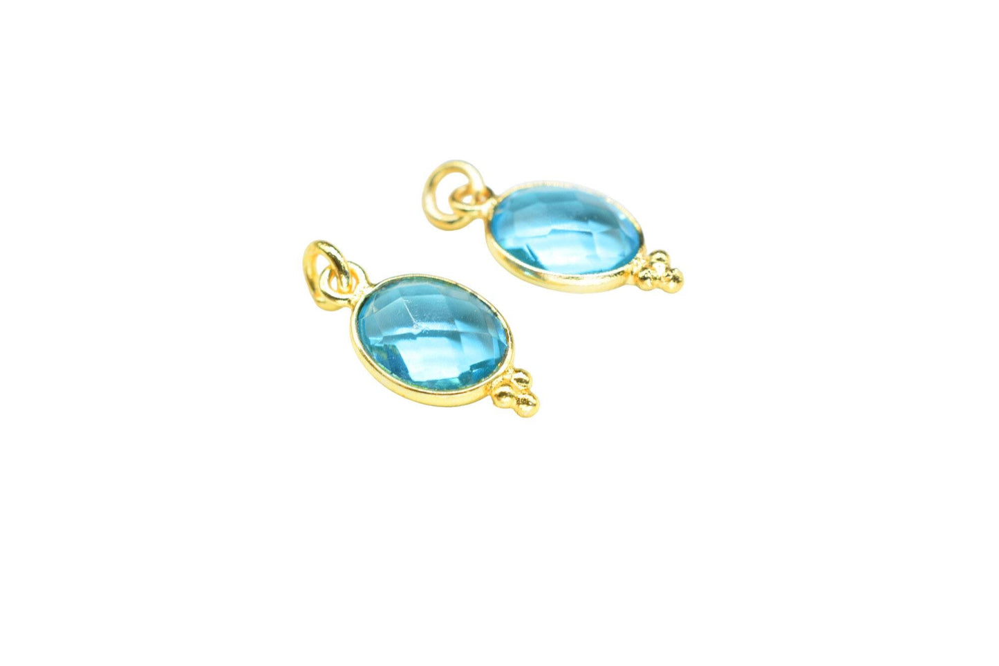 Blue Topaz Quartz 8x10mm oval Shape Pendant Jewelry/Blue Topaz Gold Plated Single Bail Connector jewelry/Topaz Gemstone Teardrop Charms,Gift