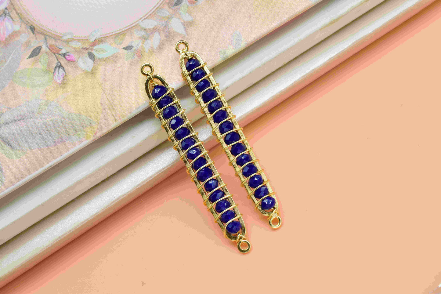 Lapis Lazuli beaded Bar Finding Connector,Lapis Bar Pendant Necklace,Lapis Bar Bracelet,Beaded Bar Finding Component,Lapis jewelry,Gift