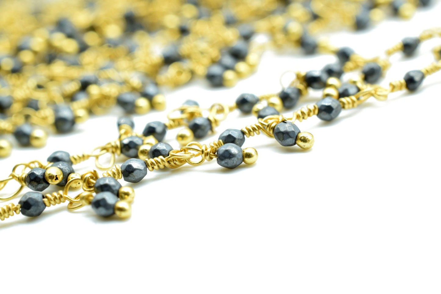 Pyrite 2mm Cluster Rosary Chain,Pyrite Rosary Faceted Chain,Wire Wrapped Beaded Chain By Foot,Unqiue beaded Chain,Pyrite Dangling Chain,