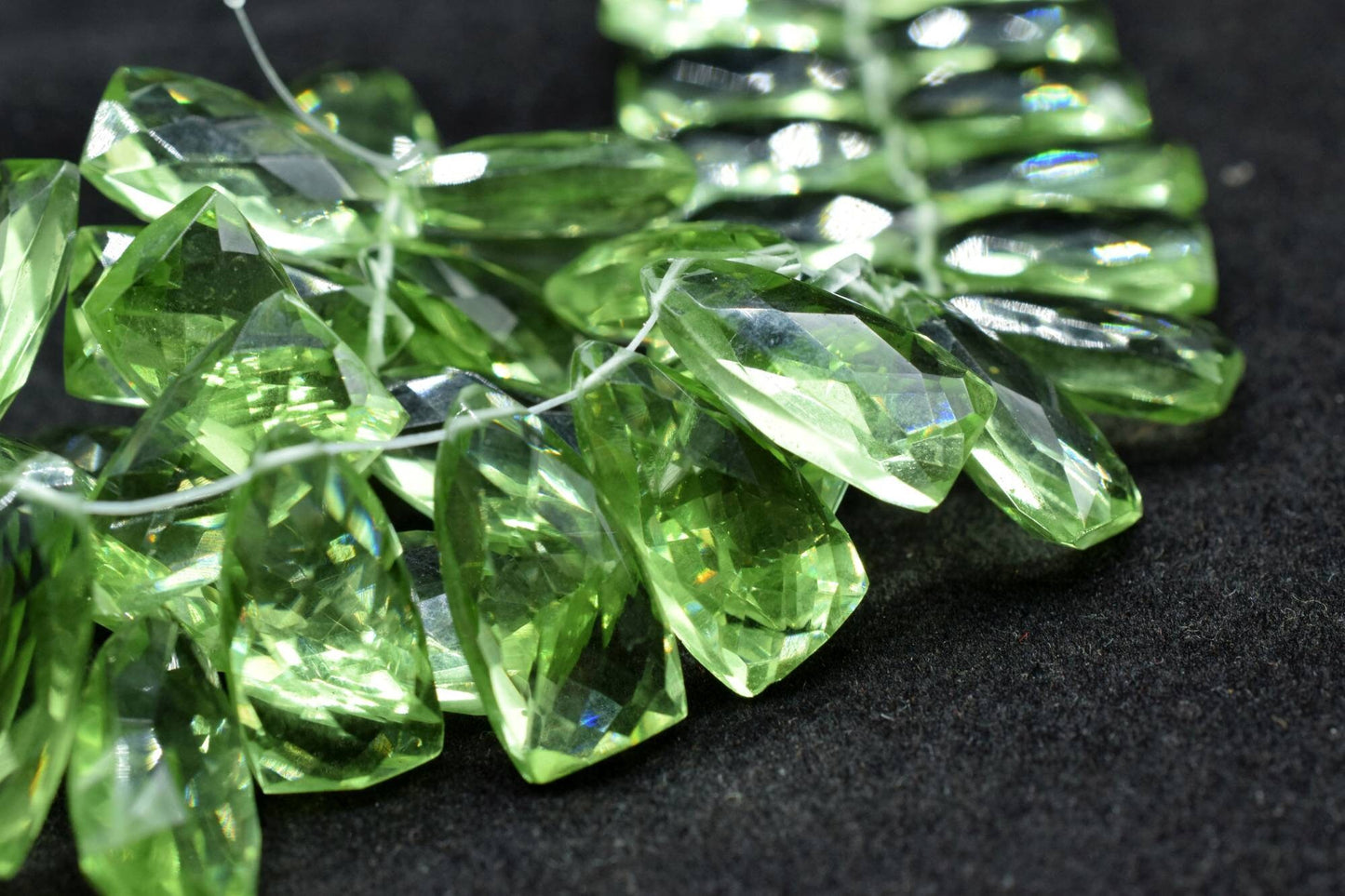 Green Amethyst long Trillion beads,8x16mmTrillion Faceted Beads,Green Amethyst pyramid shape beads,pyramid shape Briolettes,Amethyst Beads