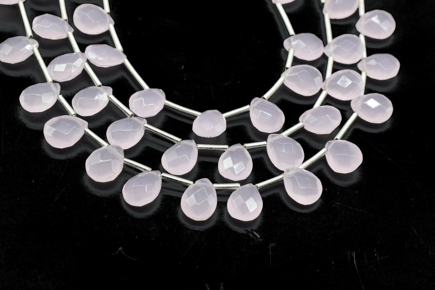 Pink Chalcedony teardrop Briolettes,Pink Chalcedony Beads,Pink Chalcedony Faceted Pear Briolette,Rose Quartz Beads Sparkly Full 6"Strand