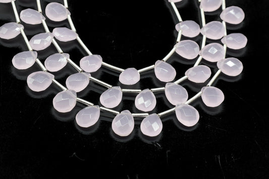 Pink Chalcedony teardrop Briolettes,Pink Chalcedony Beads,Pink Chalcedony Faceted Pear Briolette,Rose Quartz Beads Sparkly Full 6"Strand