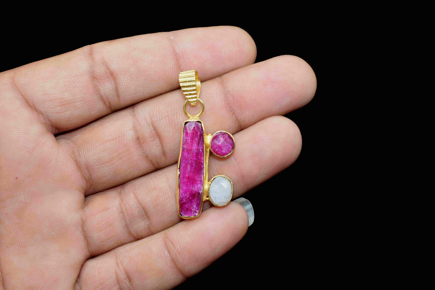 Multi Gemstone Pendant,Ruby Gemstone 6x25mm Rectangle Shape Pendant, Multi Stone Jewelry,Gemstone Pendant,Moonstone Jewelry,Pendant Jewelry