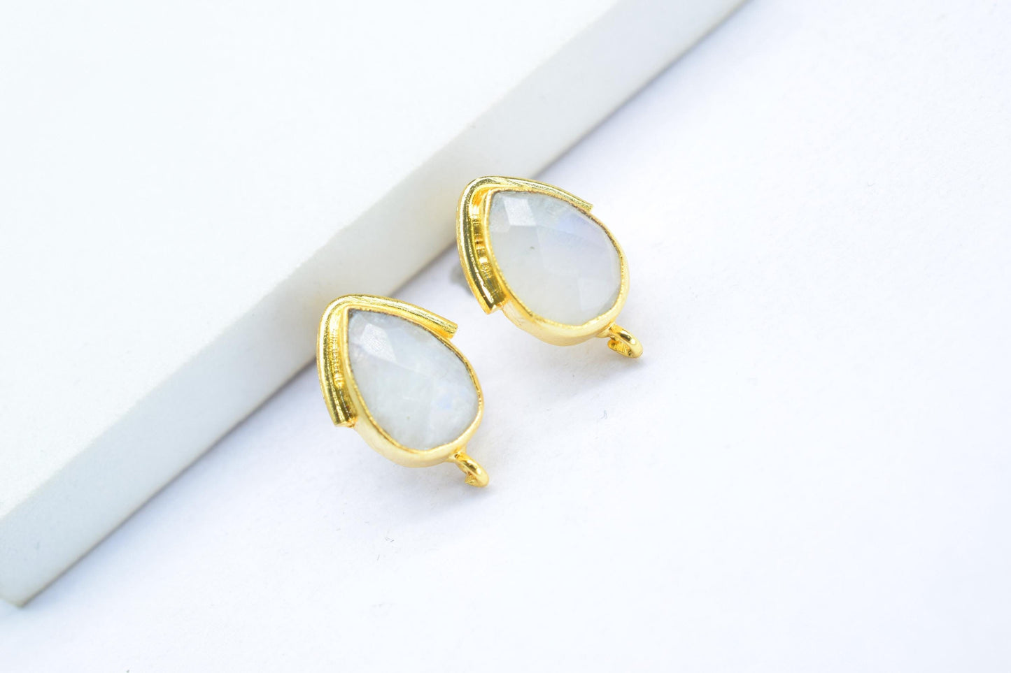 Moonstone Studs Connector/Gold Plated Earring/Handmade Studs/Bezel Set Studs/Teardrop Earring/Women Jewelry/Connector Studs/B'day Gift