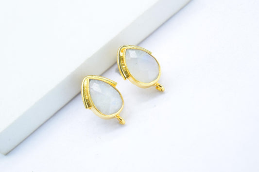 Moonstone Studs Connector/Gold Plated Earring/Handmade Studs/Bezel Set Studs/Teardrop Earring/Women Jewelry/Connector Studs/B'day Gift