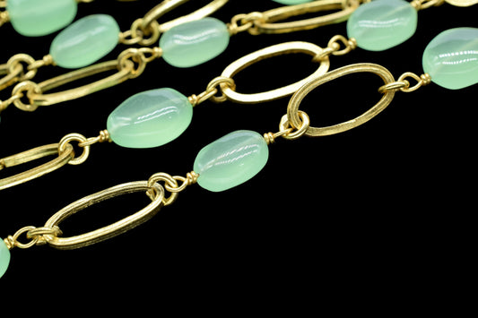 Natural Prehnite Gold plated Gemstone Link Chain,Prehnite Gemstone Connector  Chain,Linked Connector Chain,Wire Wrapped Bezel Beads Chain