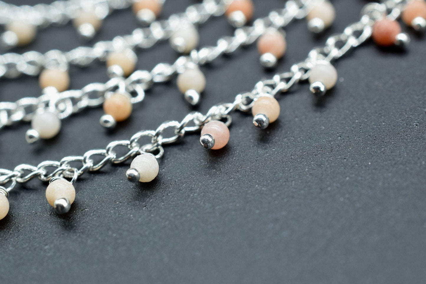 Peach Moonstone Cluster Rosary,Smooth Round Beads Rosary,Moonstone Wire Wrapped Jewelry,Dangling Rosary Chain,Jewelry Making Beaded Chain,